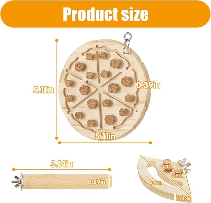 Wooden Bird Chew Toy, Parrot Biting Toys, Foraging Training, Relieve Boredom & Anxiety, Bird Cage Accessories, for Small Parakeets, Conures, Macaws, Budgies, Finches, PS D