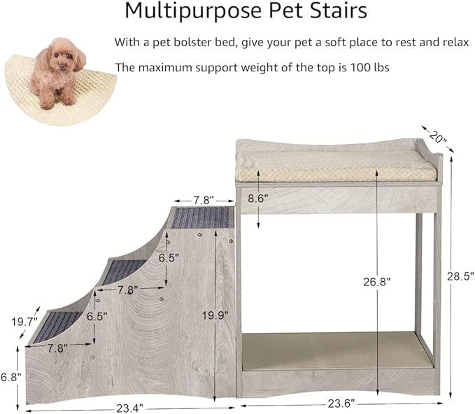 unipaws Pet Bunk Bed with Removable Step for Dogs and Cats, Multi-Level Bed Window Perch Seat Platform with Cushion and Cat Scratch Pad, Indoor Use