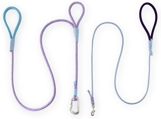 Twin Tails Leash Set - 5ft Double Handle Dog Leash and 4.5ft Lightweight Premium Rope Dog Leashes, Reflective Pet Leashes for Small Medium and Large, Dogs Kid-Friendly Family Set,