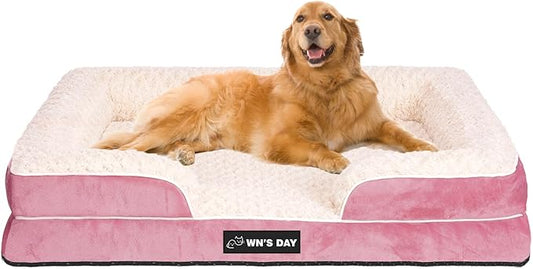 Orthopedic Dog Bed for Large Medium Sized, Washable Memory Foam Large Dog Bed, Durable Medium Pet Sofa with Removable Cover, Washable Waterproof Pet Couch Beds(Pink, XXL)