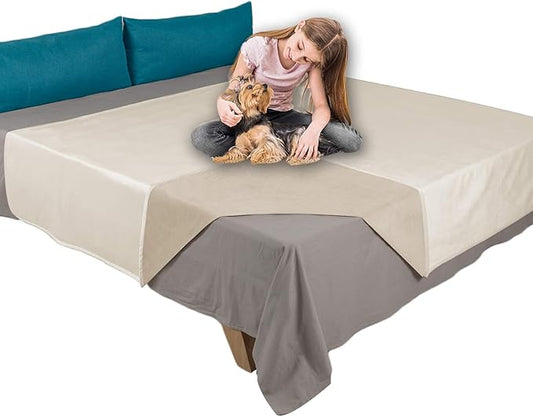 Ameritex Pet Bed Blanket Reversible 100% Waterproof Velvet Super Soft for Sofa and Bed (82x82 Inches, Cream+Beige)