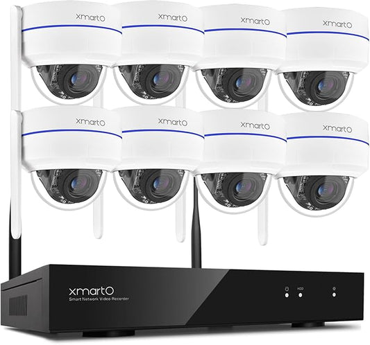 xmartO [AI Tracking Ceiling CAM] 10CH 2K HD Metal Dome PTZ Wireless Security Camera System, 8*Automatic-Follow, 2-Way Audio and Night Vision Camera, 10CH 4K Long Range WiFi 6 Surveillance DVR NVR Kit