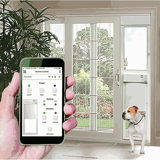 Power Pet Electronic Dog Door - High Tech Pet WiFi Electronic Pet Doors - Automatic Sliding e-Glass Electronic Dog Doors - Medium Pets up to 25 lbs - Regular 75" - 80-1/4" Patio Doors - PX1-SRE-WIFI