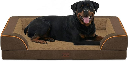 Orthopedic Dog Beds for Extra Large Sized Dogs, Waterproof Memory Foam XL Pet Bed with Sides 48x30Inch, Non-Slip and Egg-Crate Foam Big Dog Couch Bed with Removable Washable Cover, Brown