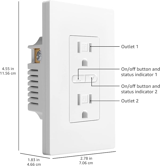 Amazon Basics Smart In-Wall Outlet, Works with Alexa Only, 15 Amps, 2.4 GHz Wi-Fi, No Hub Required, White