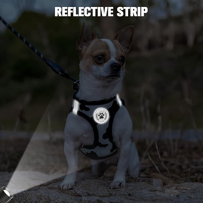 BEAUTYZOO Small Dog Harness and Leash Set, Cow Print Step in Dog Harness No Pull No Choke Puppy Harness Reflective for XXS XS S Dogs Cats, Soft Padded Mesh Vest Harnesses Girl and Boy Pets