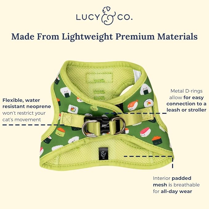Lucy & Co. How I Roll Step-in Cat Harness & Leash Bundle – Reflective, Breathable & Adjustable Harness for Cats, Kittens & Small Dogs, Lightweight & Secure and Dual Leash Clips – Large
