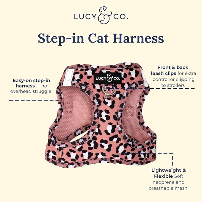 Lucy & Co. Wild Side Step-in Cat Harness & Leash Bundle – Reflective, Breathable & Adjustable Harness for Cats, Kittens & Small Dogs, Lightweight & Secure and Dual Leash Clips – Large