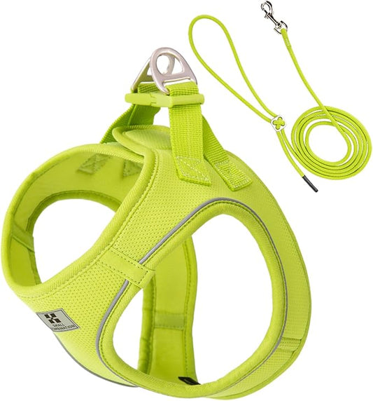 Adjustable Dog Harness with Leash, Reflective Mesh, No-Pull Design，Matching Lead Rope (Lemon Yellow, XS)