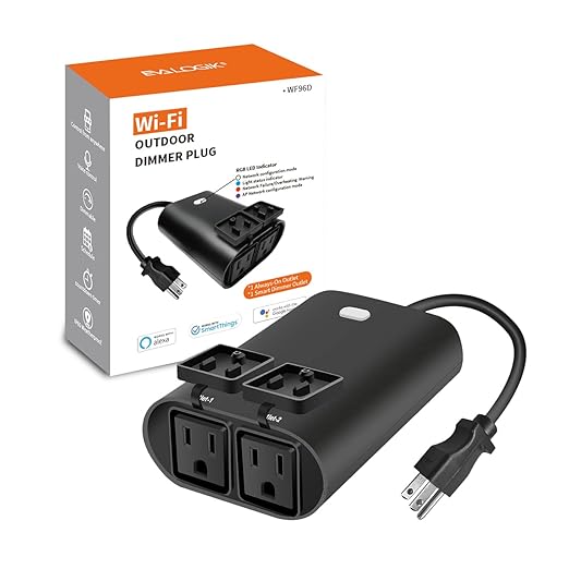 Outdoor Smart Dimmer Plug WiFi Light Outlet Compatible with Alexa and Google Home, Max 15 Amp, IP65 Waterproof for Dimmable Lights (WF96D)