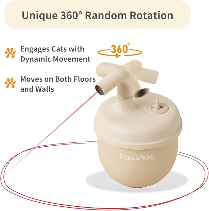 MayMaw Automatic Cat Laser Toy - 360° Self-Balancing Laser with 3 Adjustable Speeds & USB Rechargeable Interactive Toy for Bored Indoor Cats (Beige)