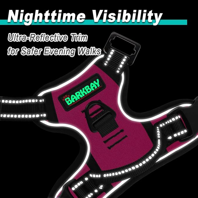 BARKBAY Dog Harness No Pull 3 Buckles for Large Dogs - Adjustable, Reflective, Comfortable, No Choke, Heavy-Duty - Perfect for Outdoor Training, Walking, and Hiking - Strong & Durable - XL & Pink