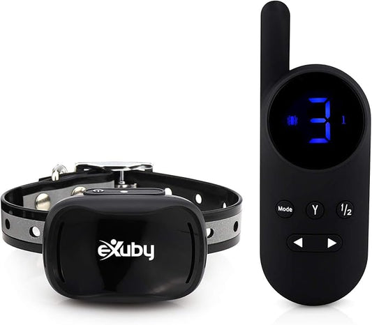 eXuby - Tiny Shock Collar for Small Dogs 5-15lbs - Smallest Collar on The Market - Sound, Vibration, & Shock - 9 Intensity Levels - Pocket-Size Remote - Long Battery Life - Water-Resistant - Black