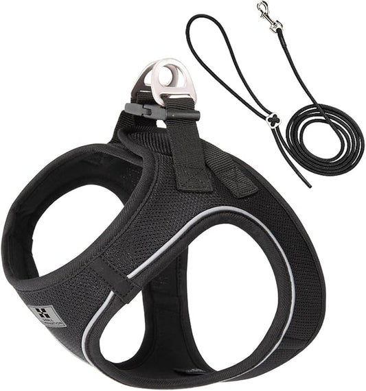 Adjustable Dog Harness with Leash, Reflective Mesh, No-Pull Design，Matching Lead Rope (Black, L)