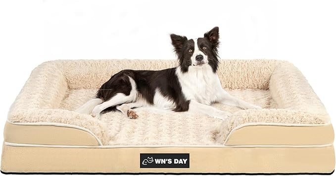 Orthopedic Dog Bed for Large Medium Sized, Washable Memory Foam Large Dog Bed, Medium Pet Sofa with Removable Cover, Washable Waterproof Pet Couch Beds(Beige, L)