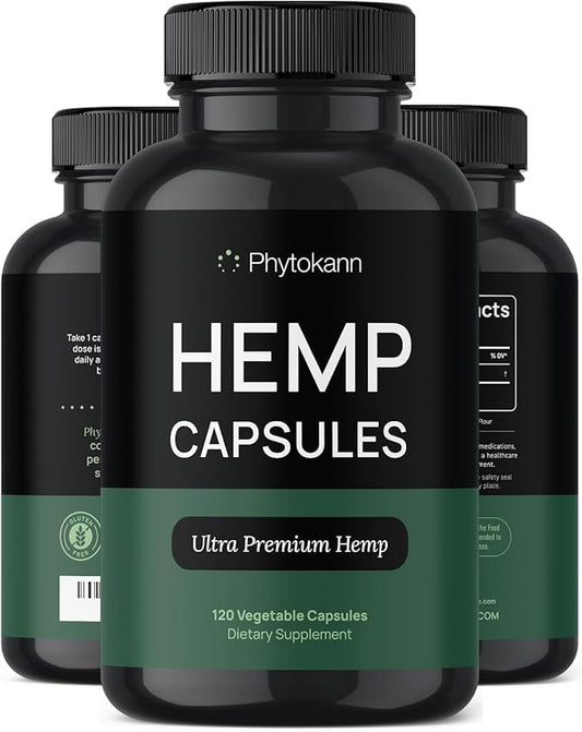 Hemp Oil Capsules Supplement | 120 Servings | Calm & Discomfort - Natural Stress and Immune Health w/Omega 3 6 9 - Made in USA