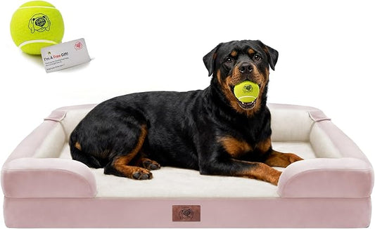 Orthopedic Dog Bed for Extra Large Dogs, XXL Waterproof Egg Crate Memory Foam Pet Bed Bolsters with Removable Washable Cover & Non-Slip Bottom, Tennis Ball Toy, 45x35