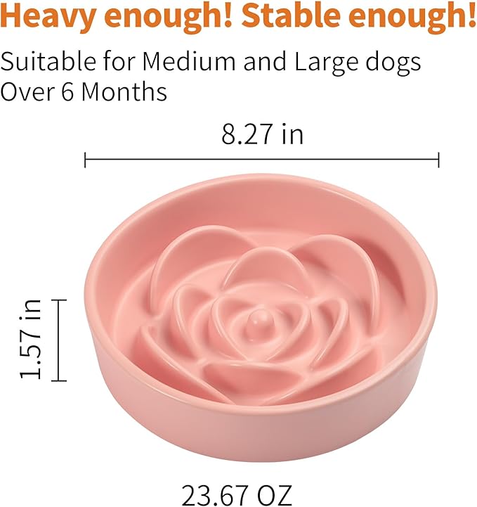 Pink Ceramic Slow Feeder Dog Bowl for Medium and Large Breed,1.5 Cup 8.26 in Slow Feeding Bowl,Puzzle Dog Food Bowl for Fast Eater,Maze Dish for Fast Eater
