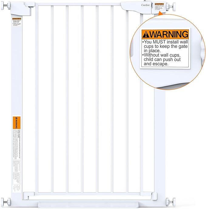 Cumbor 36" Extra Tall Baby Gate for Stairs, 29.7-54.2" Extra Wide Dog Gate for Doorways Hallways, Pressure Mounted Child Gate for Wide Opening, Auto Close Personal Safety for Babies and Pets, White
