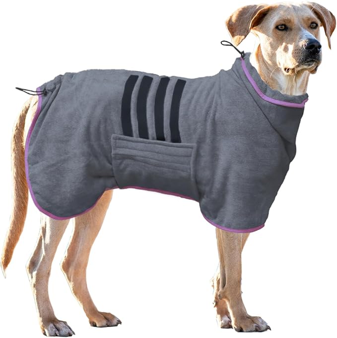 Dog Drying Coat - Fast Drying Dog Bathrobe Towel,Super Absorbent Bath Robe,Microfibre Quick Drying Warm Keeping Robes with Adjustable Collar and Waist (Gray, XXX-Large)