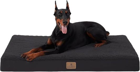 Bedfolks Orthopedic Dog Bed for Jumbo Dogs - Egg Foam Dog Crate Bed with Removable Waterproof Cover, Pet Bed Mat Suitable for Dogs and Pets Up to 120 lbs (48 x 30 x 3.5 inches, Black)