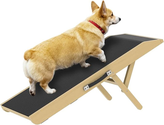 Dog Ramp for Couch, Dog Bed Ramp for Small Dogs, 4-Level Adjustable (8.6"-20.9") Foldable Pet Ramp, Wide Non-Slip EVA Surface with Glow Strips, Solid Birchwood 200Lbs