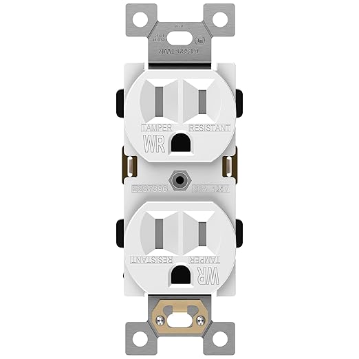 ENERLITES Duplex Receptacle, Tamper-Weather-Resistant, Residential Grade Outdoor Outlet, 15A 125V, Self-Grounding, 2-Pole, 3-Wire, 5-15R, UL Listed, 61580-TWR-W, White