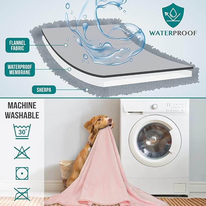 PetAmi Waterproof Dog/Cat Blanket, Pee Proof for Couch/Bed, Reversible, Soft Fleece, Washable, 40x60 Pink