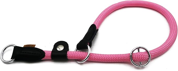 Braided Round Martingale Dog Collar, Training Collar with Slidable Stop Ring and Adjustable Stopper - Ideal for Large Dogs (L(1/2") - 20" Long, Pink)