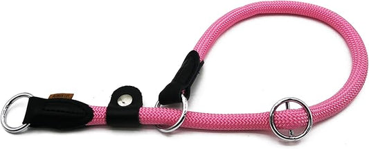 Braided Round Martingale Dog Collar, Training Collar with Slidable Stop Ring and Adjustable Stopper - Ideal for Large Dogs (L(1/2") - 20" Long, Pink)