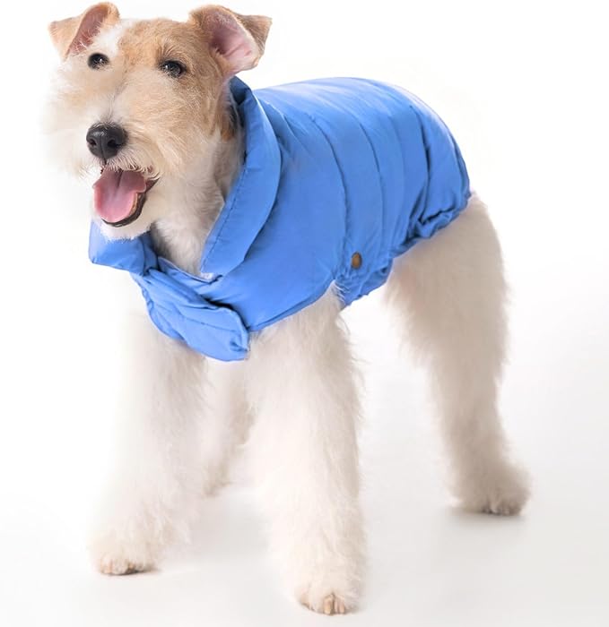 SPACE LION Dog Puffer Jacket, Down Winter Coat, Durable Outdoor Coat for Cold and Windy Conditions, Lightweight & Adjustable Fit Coats for Medium Dogs, (Alaskan Blue, Size 14 Gift Box)