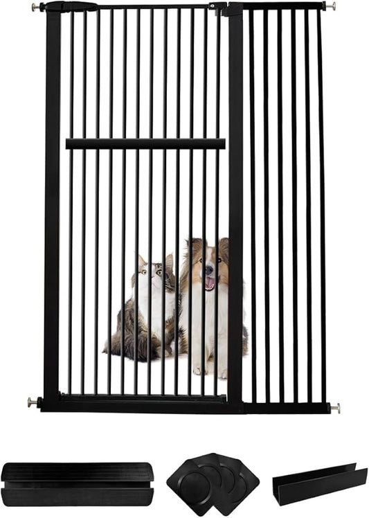 Lumizone Extra Tall Pet Gate 55.12" High Pressure Mounted 42.52"-46.64" Extra Wide (9 Sizes) 1.37" Gap for Cat Dog Stairs Doorway Hallway No Drilling Auto-Close (42.52"-46.64" W, Black)