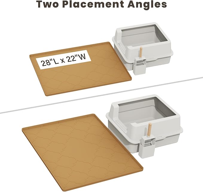 Cat Litter Mat, 28" X 22" Silicone Litter Box Mat, Cat Litter Trapping Mat for Indoor Use, Easy Clean for Scatter Control, Soft on Kitty Paws, Waterproof & Urine Proof, Brown