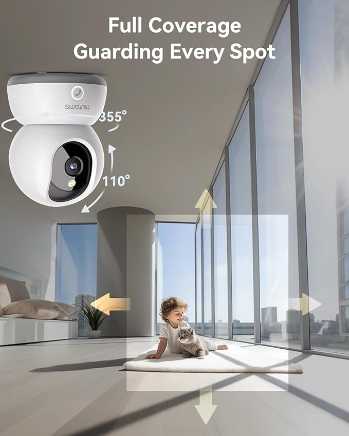 blurams 5G Indoor Camera, 2K Nanny Cam, 360° PTZ Pet Camera with Phone App, One-Touch Call, Color/IR Night Vision, Dual-Band Wi-Fi, Motion Tracking, Compatible with Alexa(2Pack)