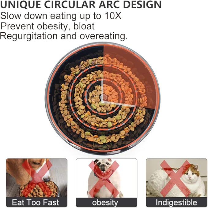 GH Ceramic Slow Feeder Dog Bowl, 3 Cups, 2 Pet Flying Discs Included - Black