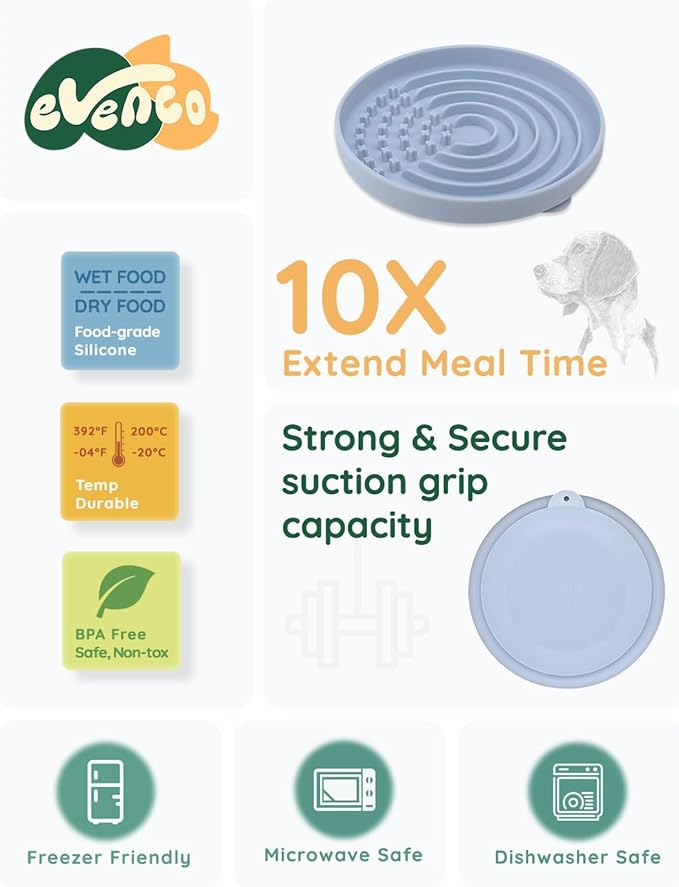 Slow Feeder Dog Bowls, Slowdown Bowl - Puzzle Silicone Dog Feeding Bowls with Suction Cups, Innovative Lick Mat, Healthy Eating, Dishwasher Microwave Safe, Mealtime Challenge, 7.5" x 1.3" Blue