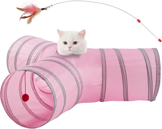 Cat Tunnels for Indoor Cats 3 Way Play Toy Kitty Tunnel Peek Hole Toy with Ball for Cat Tube Fun for Rabbits Kittens and Dogs