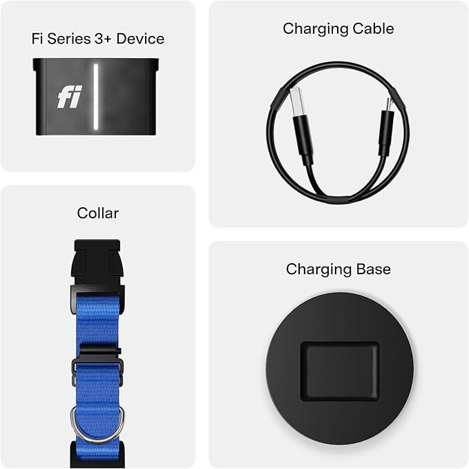 New Fi Series 3+ Smart Dog Tracker Collar [6 Month Membership Included] GPS Tracker for Dogs with Health & Behavior Monitoring, Escape Alerts, Waterproof, LED, Apple Watch Compatible (Blue, X-Large)