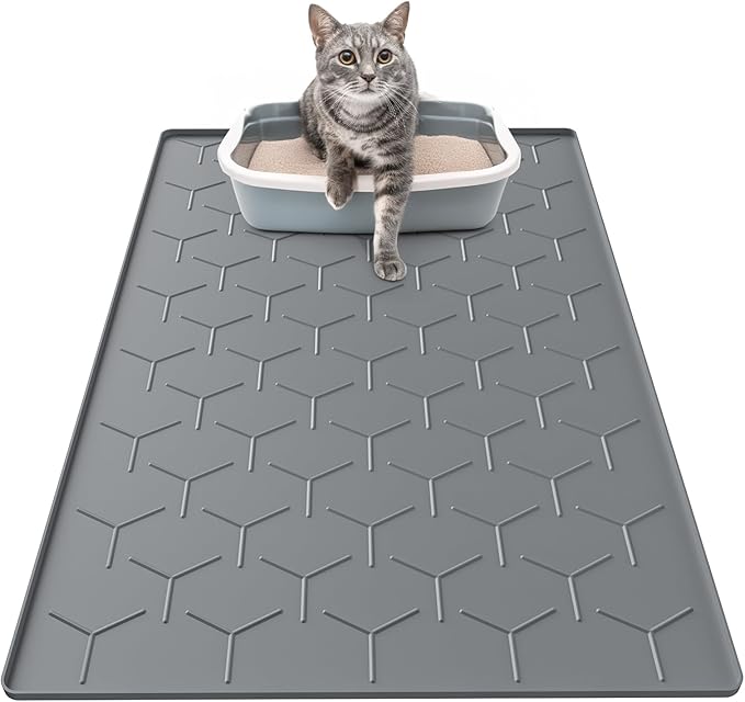 Cat Litter Box Mat, Large 34" X 22" Cat Litter Mat, Waterproof Silicone Pad for Floor, Dark Gray