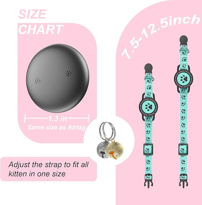 GPS Tracker for Cats, Waterproof GPS Cat Trackers Cats Collar with Bells, No Subscription, GPS Cat Collar, Adapt with Apple Find My (iOS Only) Finder Tag for items Pets Christmas Gift (Blue)