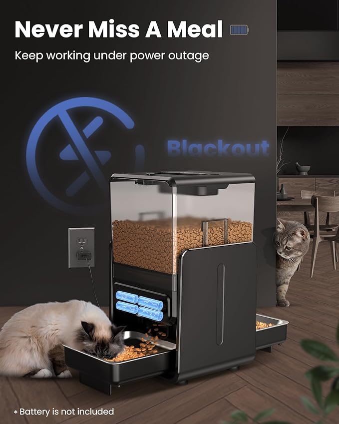 Automatic Cat Feeder for 2 Cats, 5L/20 Cups Food Dispenser with Adjustable Raised Double Bowls, Detachable Control Panel, Timed Cat and Dogs Feeder for Dry Food, Dual Power Supply