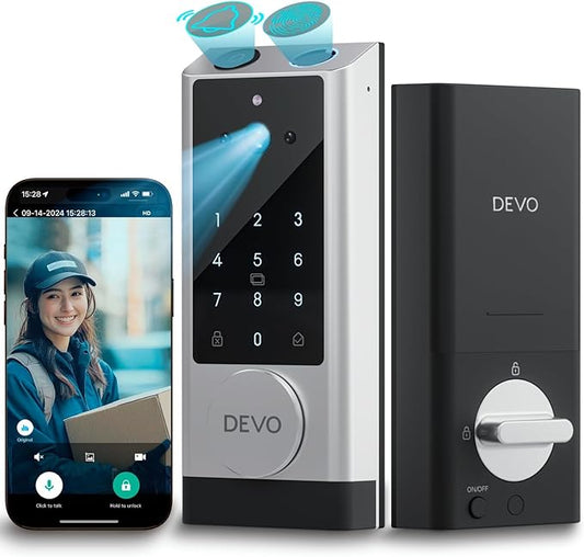 Devo G1 Video Smart Lock with Camera&Doorbell,App Remote Door Lock 6-in-1 Keyless Entry,Fingerprint ID,Auto Locks,Built-in Wi-Fi Smart Deadbolt for Front Door,Easy Install,Waterproof,BHMA Grade 3