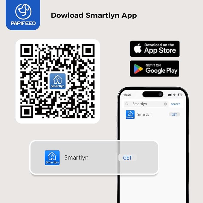 PAPIFEED Automatic Cat Feeder, 2.4G WiFi Auto Cat Food Dispenser with App Control, 3L Auto Pet Feeder with Dual Power Supply, Detachable for Easy Clean for Cats and Small Dogs, Grey