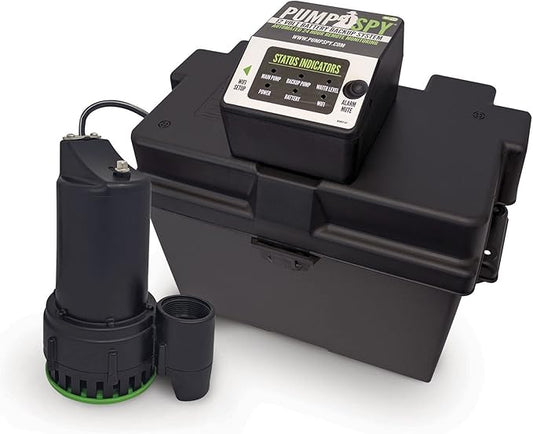PumpSpy PS2000 WiFi Battery Backup Sump Pump System w/Internet Monitoring & Alerts, Sump Pump Battery Backup That Connects to 24/7 Remote Monitoring Service, Compatible w/PumpSpy App