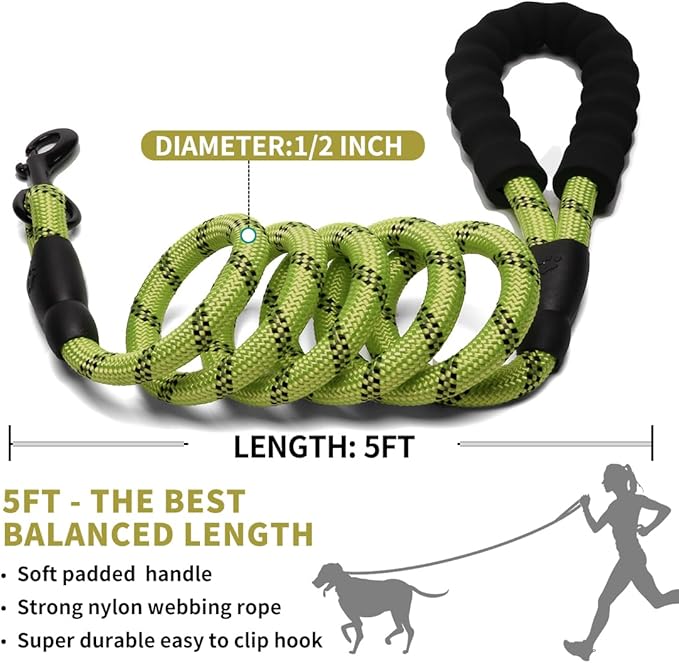 COOYOO Dog Leash 5/6 FT with Comfortable Padded Handle and Highly Reflective Threads for Small Medium and Large Dogs