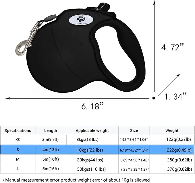 13 ft Retractable Dog Leash for Large Dogs up to 26 lbs,Tangle-Free Nylon Tape,Black Dan S