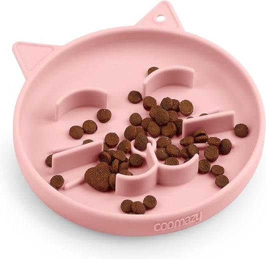 Coomazy Silicone Slow Feeder Dog Cat Bowls, Interactive Puzzle Toy for Pets Dry/Wet Food Training, Keeps Dogs Cats Busy, Prevents Puppy Kitty Overeating (Pink, 0.8 Cup)
