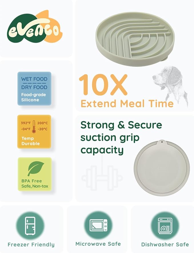 Slow Feeder Dog Bowls, Slowdown Bowl - Silicone Dog Feeding Bowls with Suction Cups for Puppies, Modern Lick Mat Design, Reduces Gulping, Dishwasher Fit, Mealtime Challenge, 7.5" x 1.3" Green