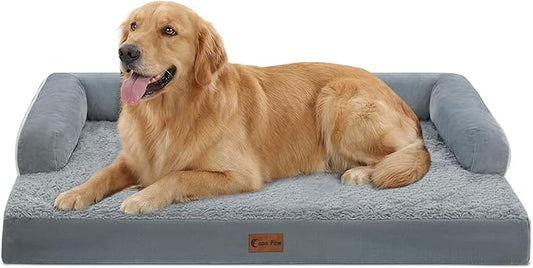 Orthopedic Dog Beds for Extra Large Dogs, Waterproof Egg Crate Foam XL Dog Bed with Sides 41x27Inch, Washable Big Dogs Couch Beds with Removable Cover and Nonskid Bottom, Grey