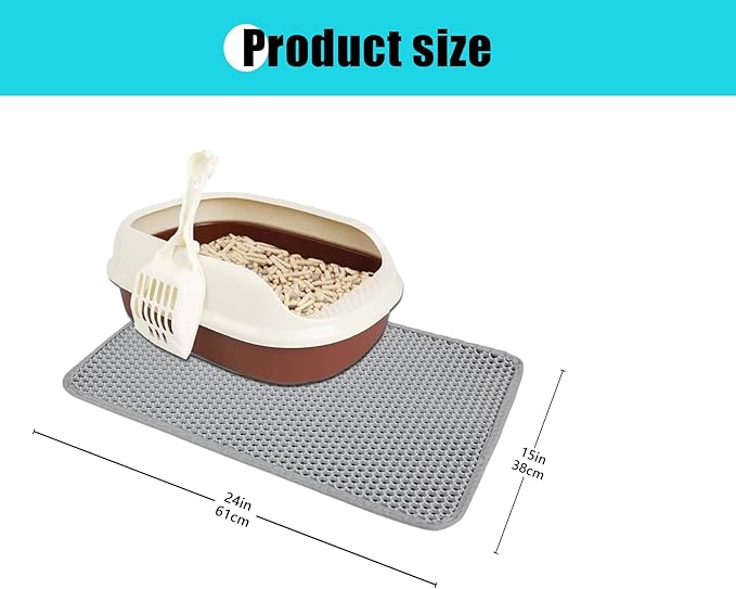 Cat Litter Mat, Kitty Litter Collector, Double Layered Honeycomb Design Waterproof, Anti Urine, Anti Slip, Easy to Clean, Limit Garbage (23"x14.5", Grey)